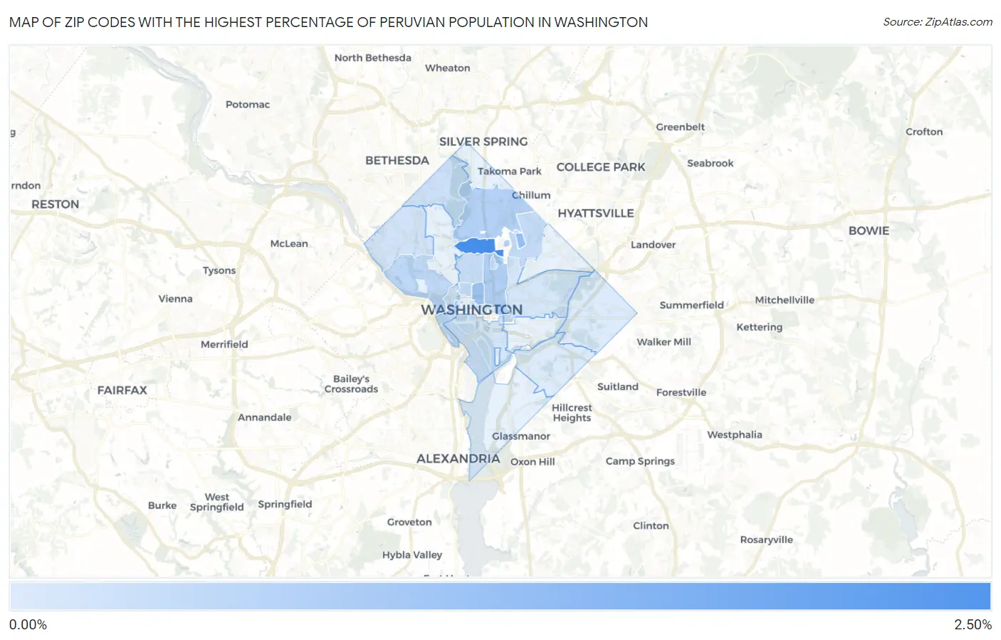 Zip Codes with the Highest Percentage of Peruvian Population in Washington Map