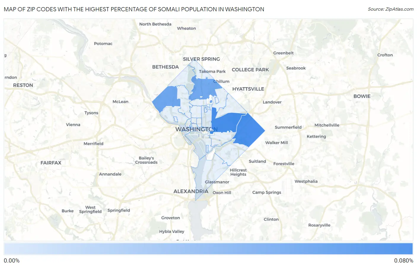 Zip Codes with the Highest Percentage of Somali Population in Washington Map