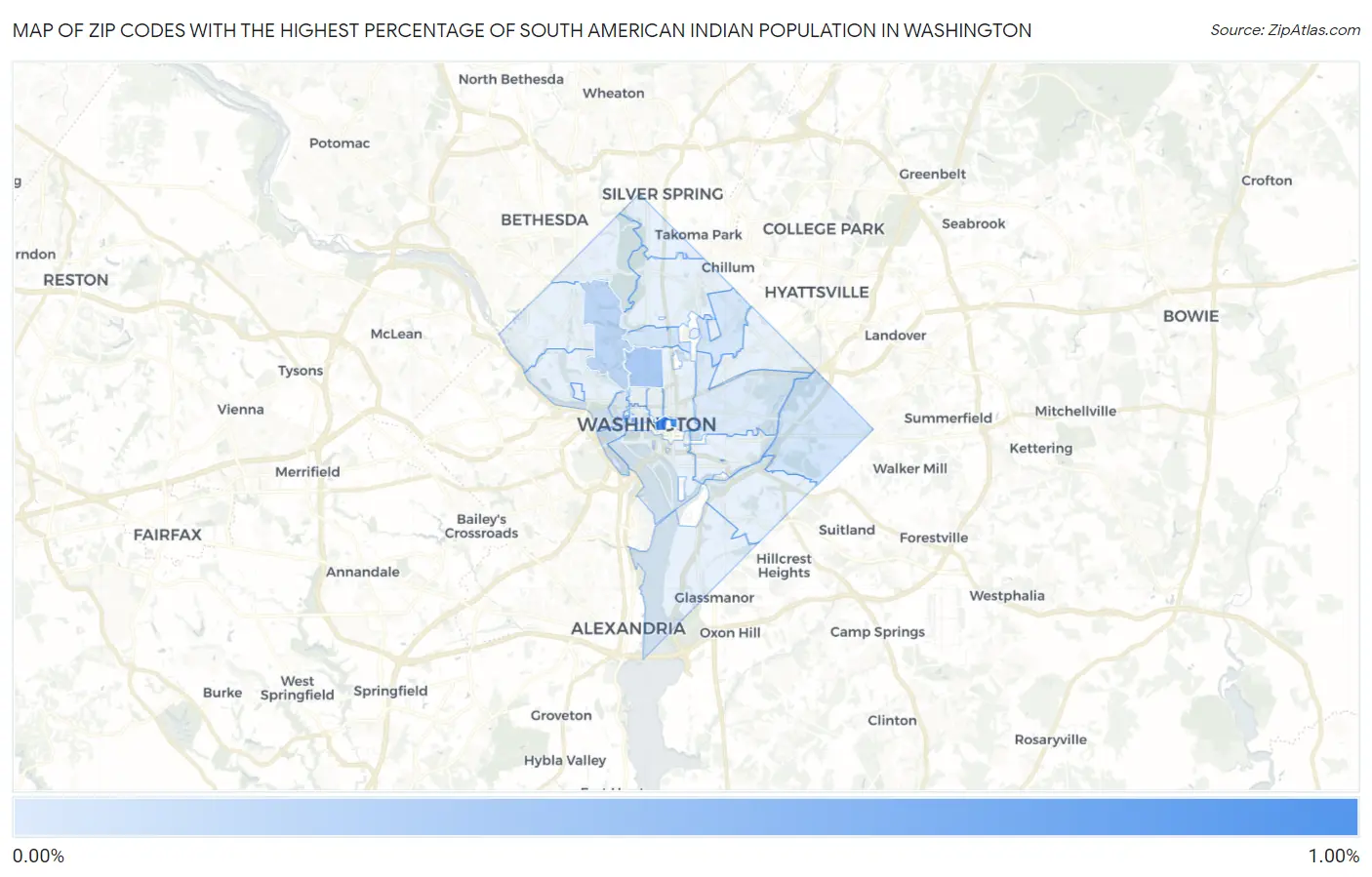 Zip Codes with the Highest Percentage of South American Indian Population in Washington Map