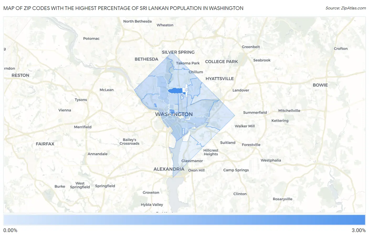 Zip Codes with the Highest Percentage of Sri Lankan Population in Washington Map