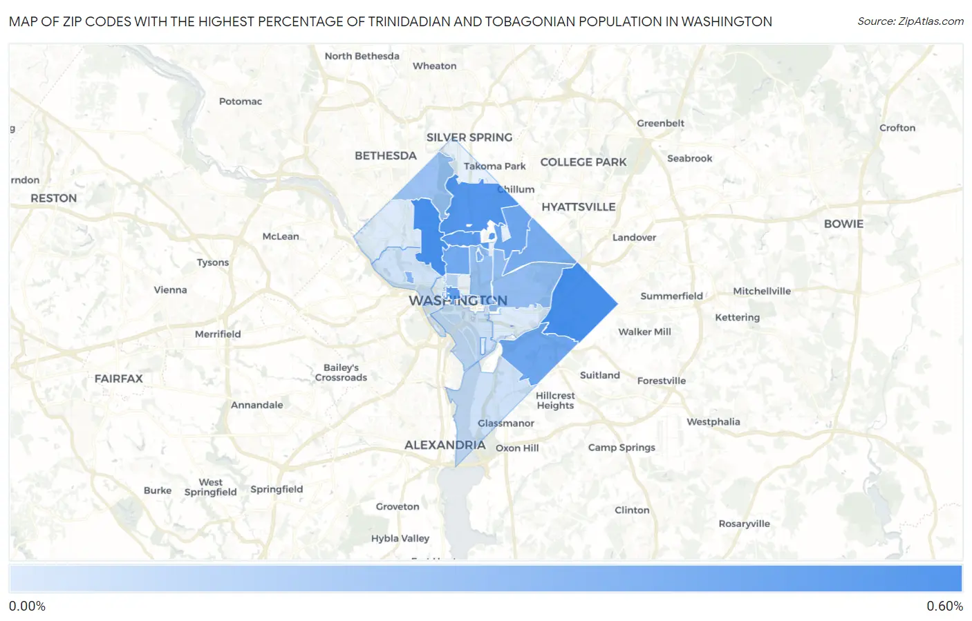 Zip Codes with the Highest Percentage of Trinidadian and Tobagonian Population in Washington Map