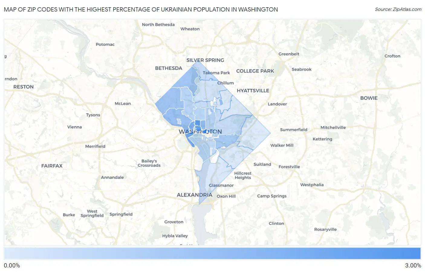 Zip Codes with the Highest Percentage of Ukrainian Population in Washington Map