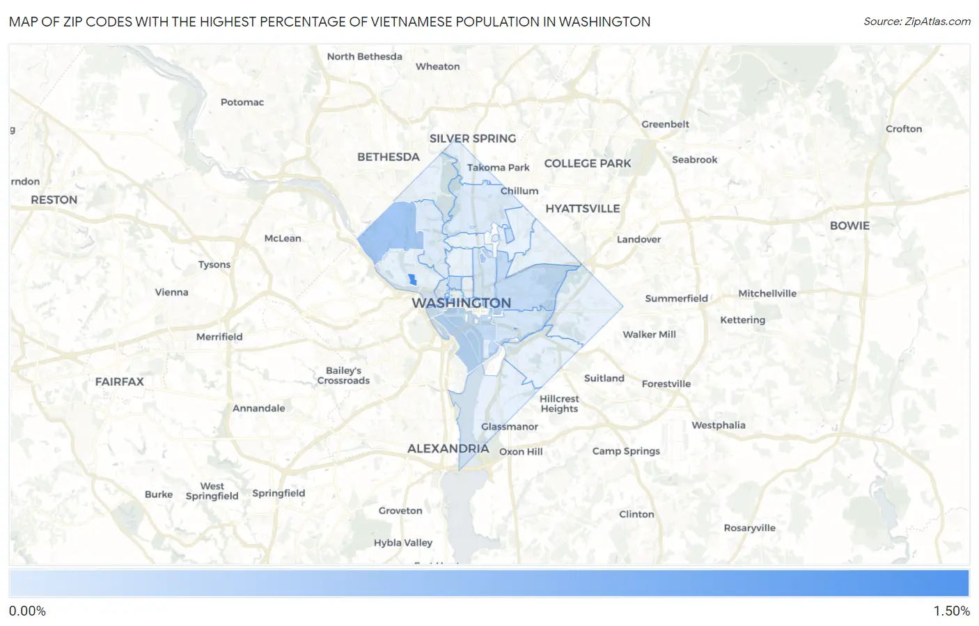 Zip Codes with the Highest Percentage of Vietnamese Population in Washington Map