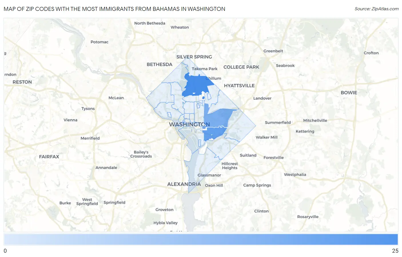 Zip Codes with the Most Immigrants from Bahamas in Washington Map