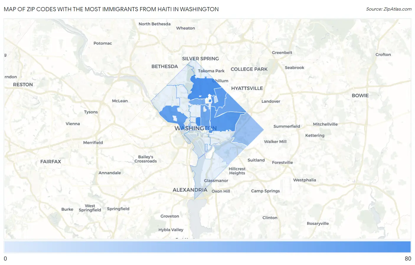 Zip Codes with the Most Immigrants from Haiti in Washington Map