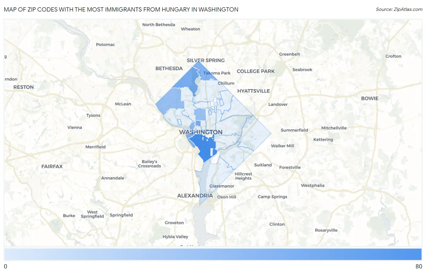 Zip Codes with the Most Immigrants from Hungary in Washington Map