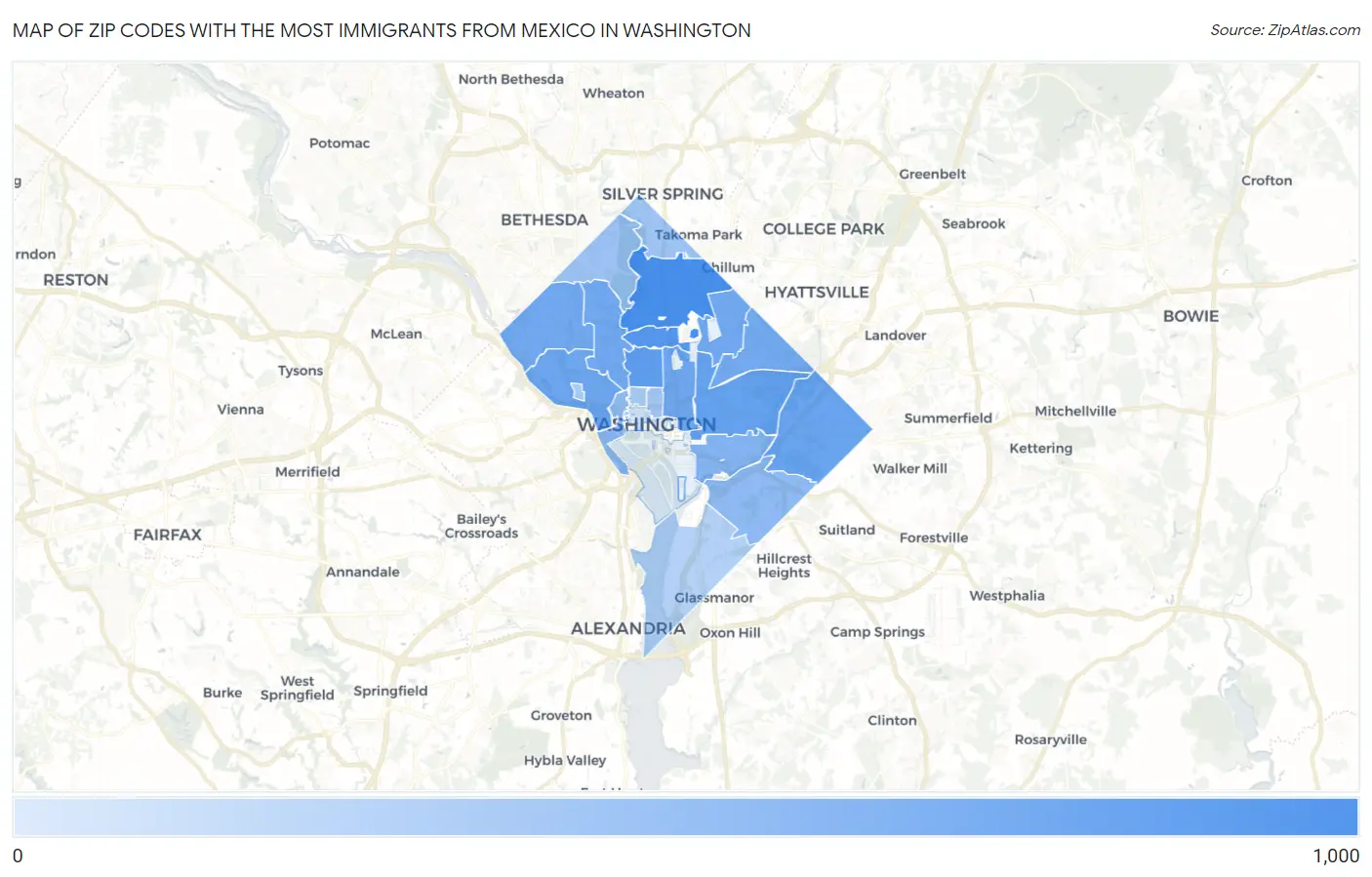 Zip Codes with the Most Immigrants from Mexico in Washington Map