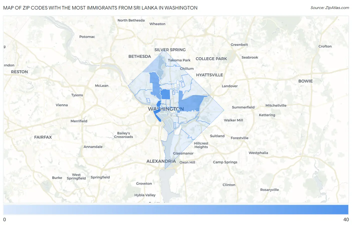 Zip Codes with the Most Immigrants from Sri Lanka in Washington Map