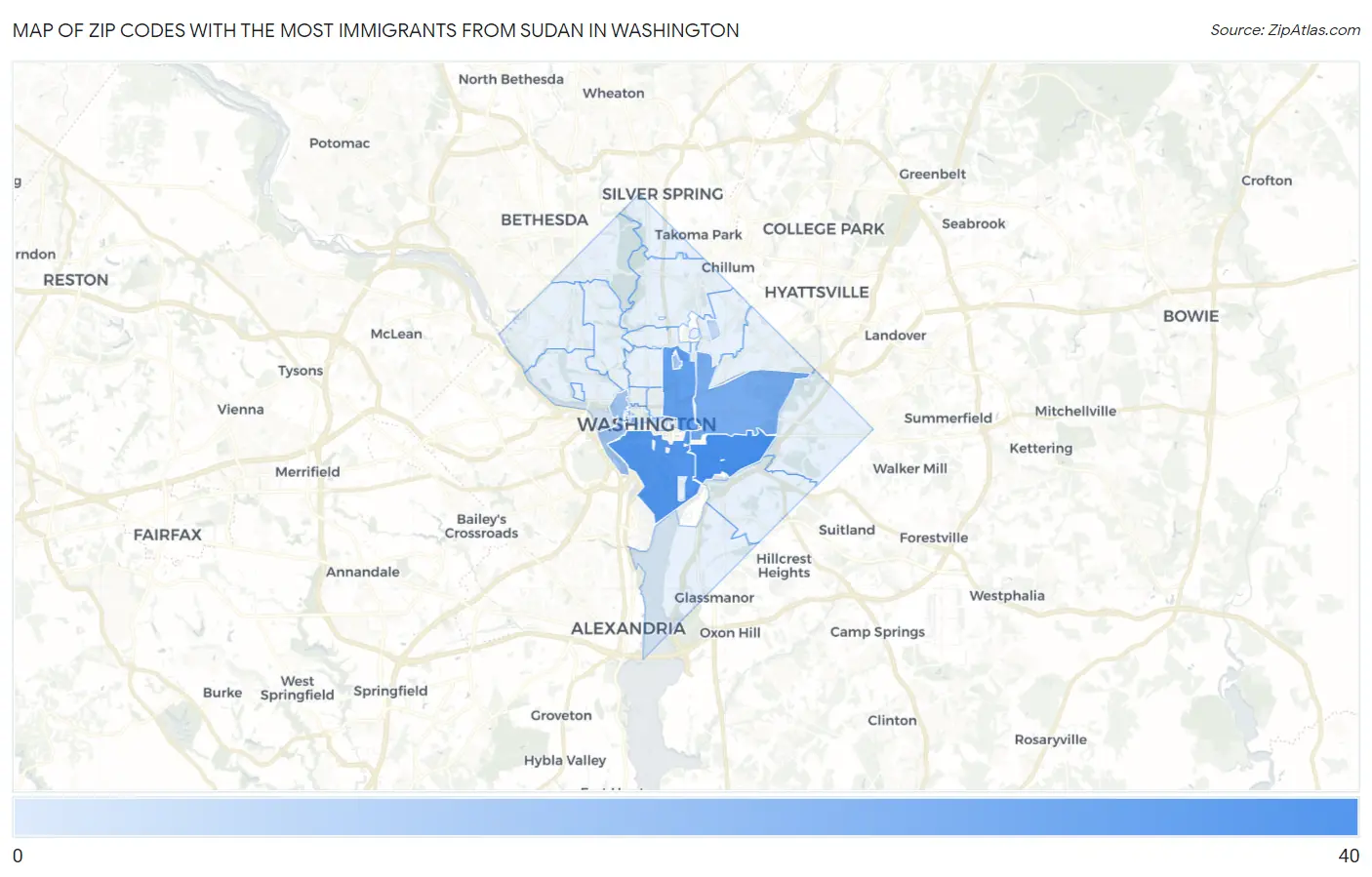 Zip Codes with the Most Immigrants from Sudan in Washington Map