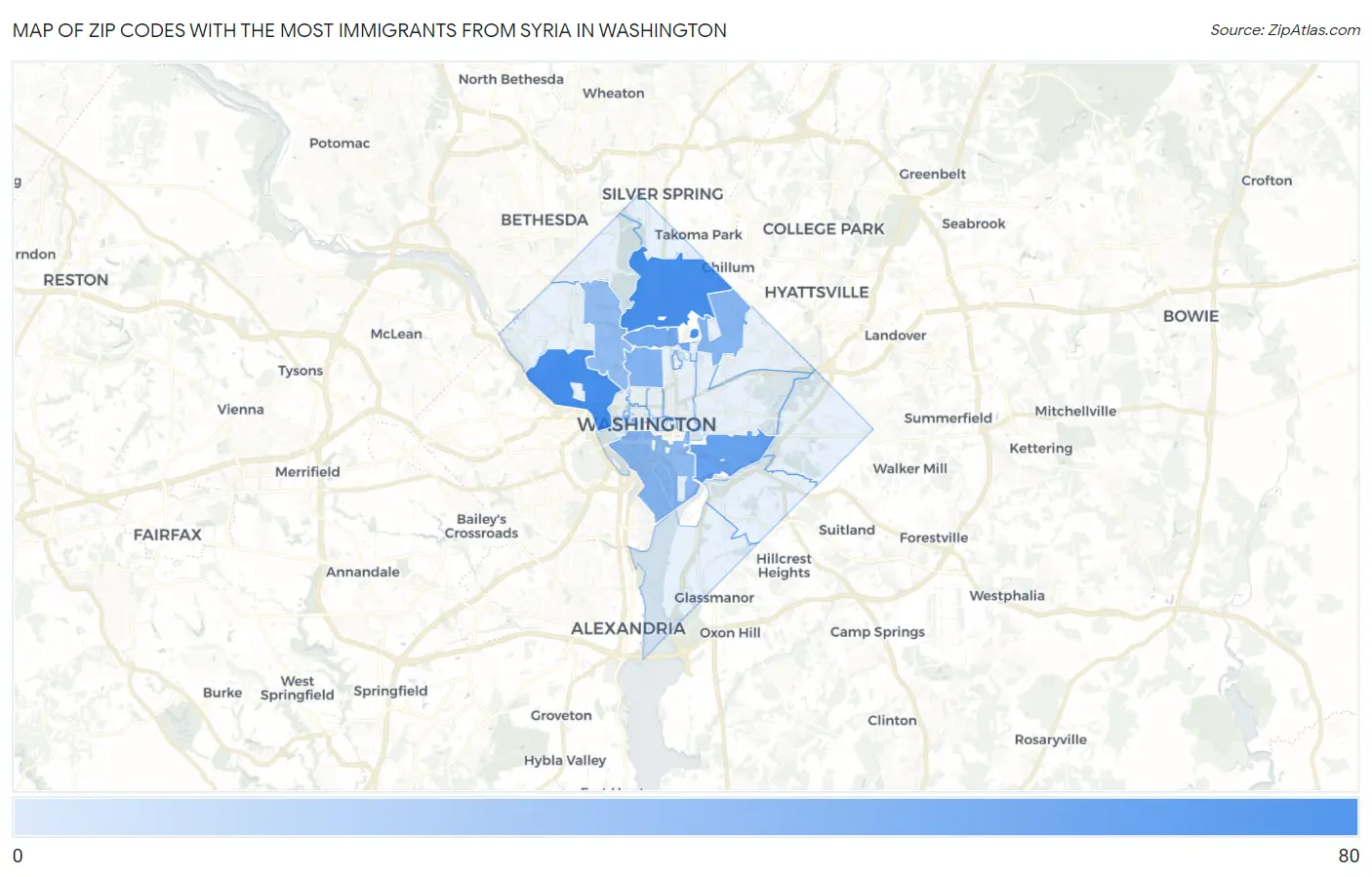 Zip Codes with the Most Immigrants from Syria in Washington Map