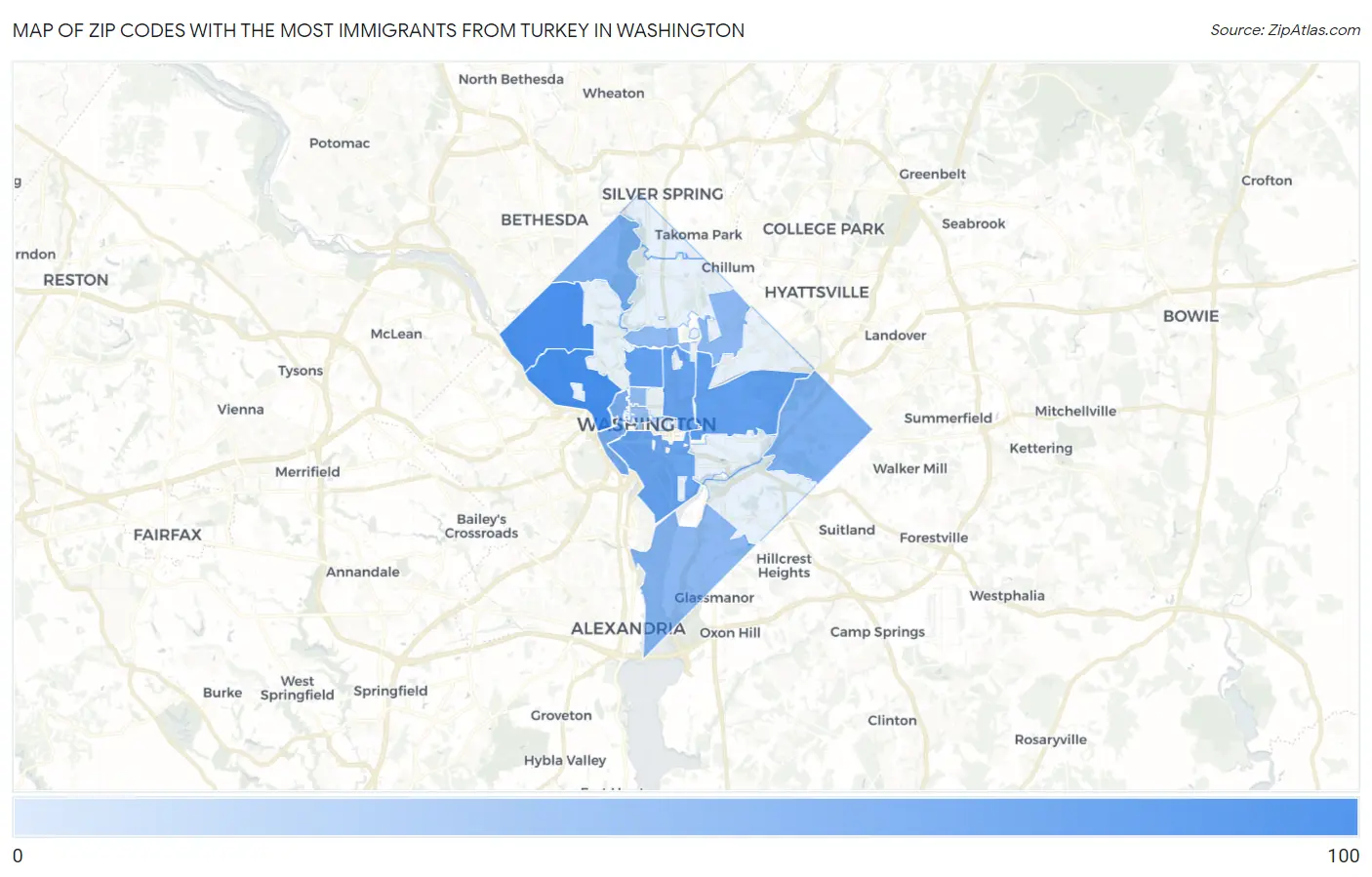 Zip Codes with the Most Immigrants from Turkey in Washington Map