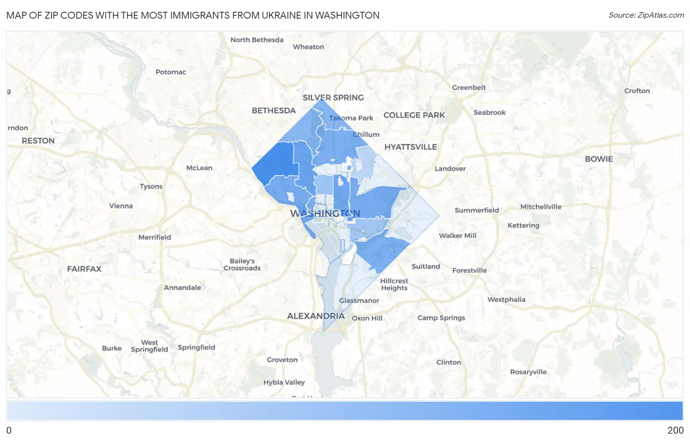 Zip Codes with the Most Immigrants from Ukraine in Washington Map
