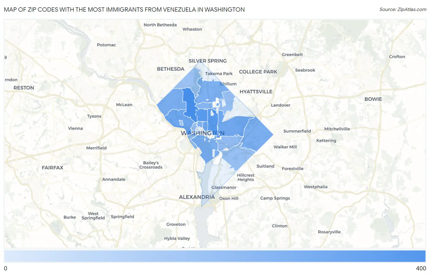 Zip Codes with the Most Immigrants from Venezuela in Washington Map