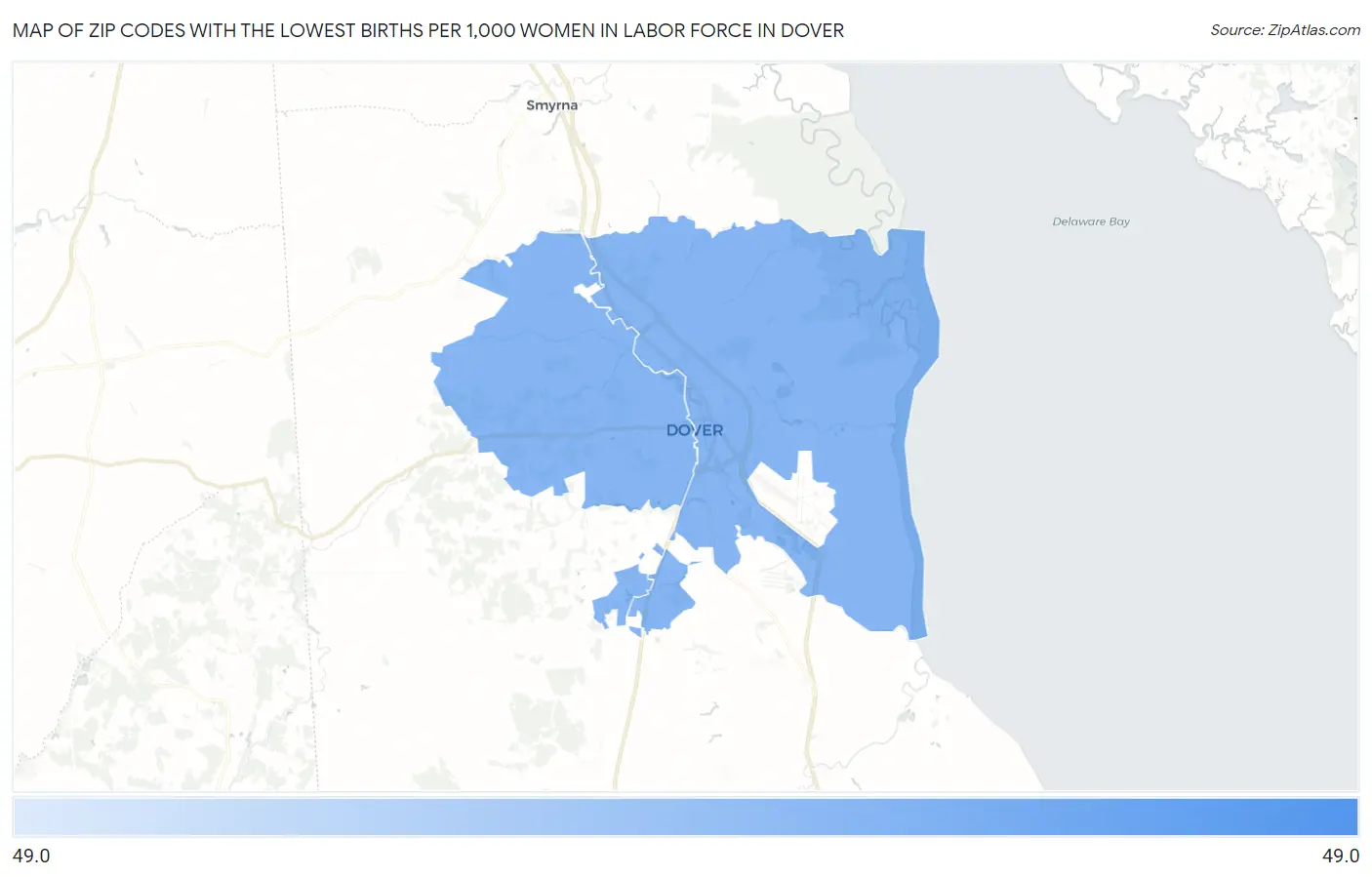 Zip Codes with the Lowest Births per 1,000 Women in Labor Force in Dover Map
