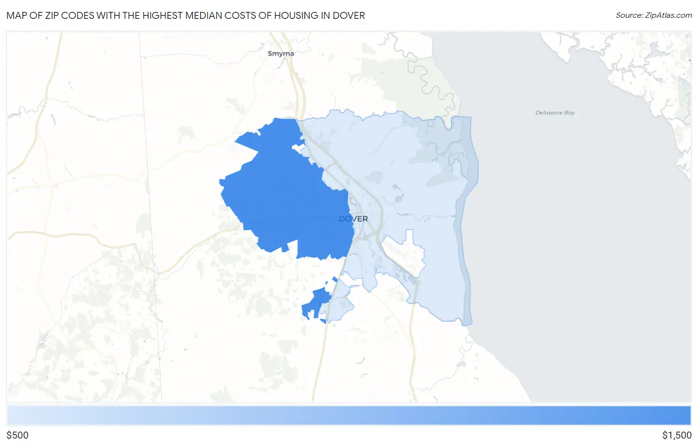 Zip Codes with the Highest Median Costs of Housing in Dover Map