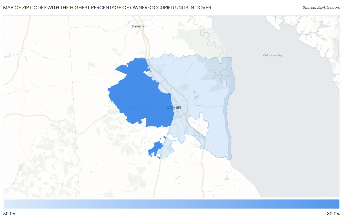 Zip Codes with the Highest Percentage of Owner-Occupied Units in Dover Map