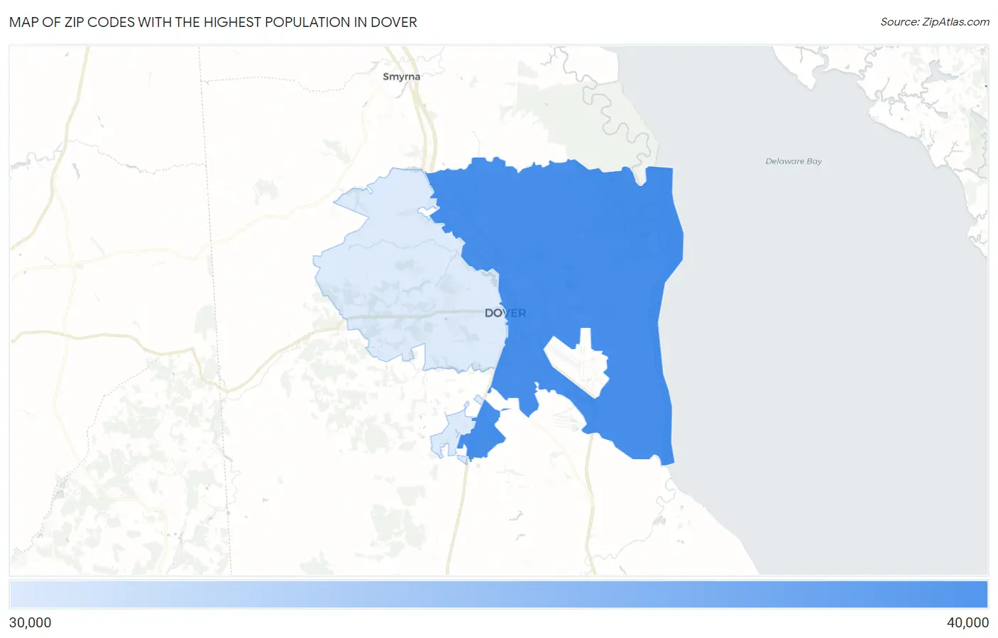Zip Codes with the Highest Population in Dover Map