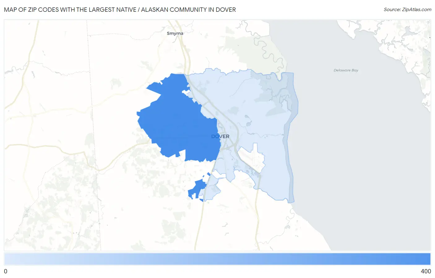 Zip Codes with the Largest Native / Alaskan Community in Dover Map