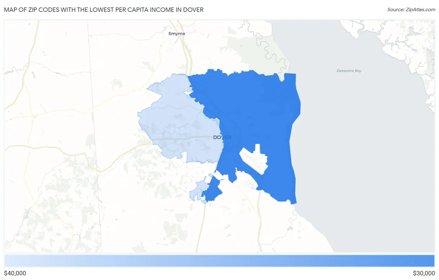 Zip Codes with the Lowest Per Capita Income in Dover Map