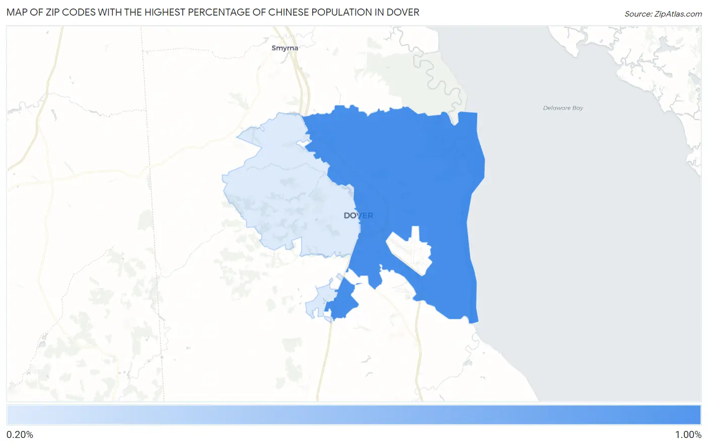 Zip Codes with the Highest Percentage of Chinese Population in Dover Map