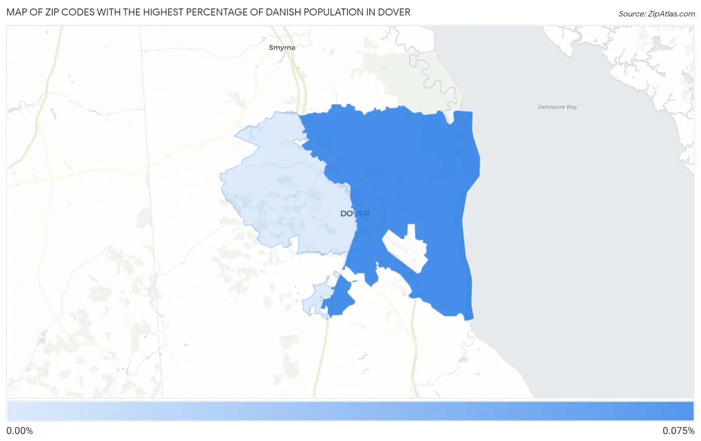 Zip Codes with the Highest Percentage of Danish Population in Dover Map