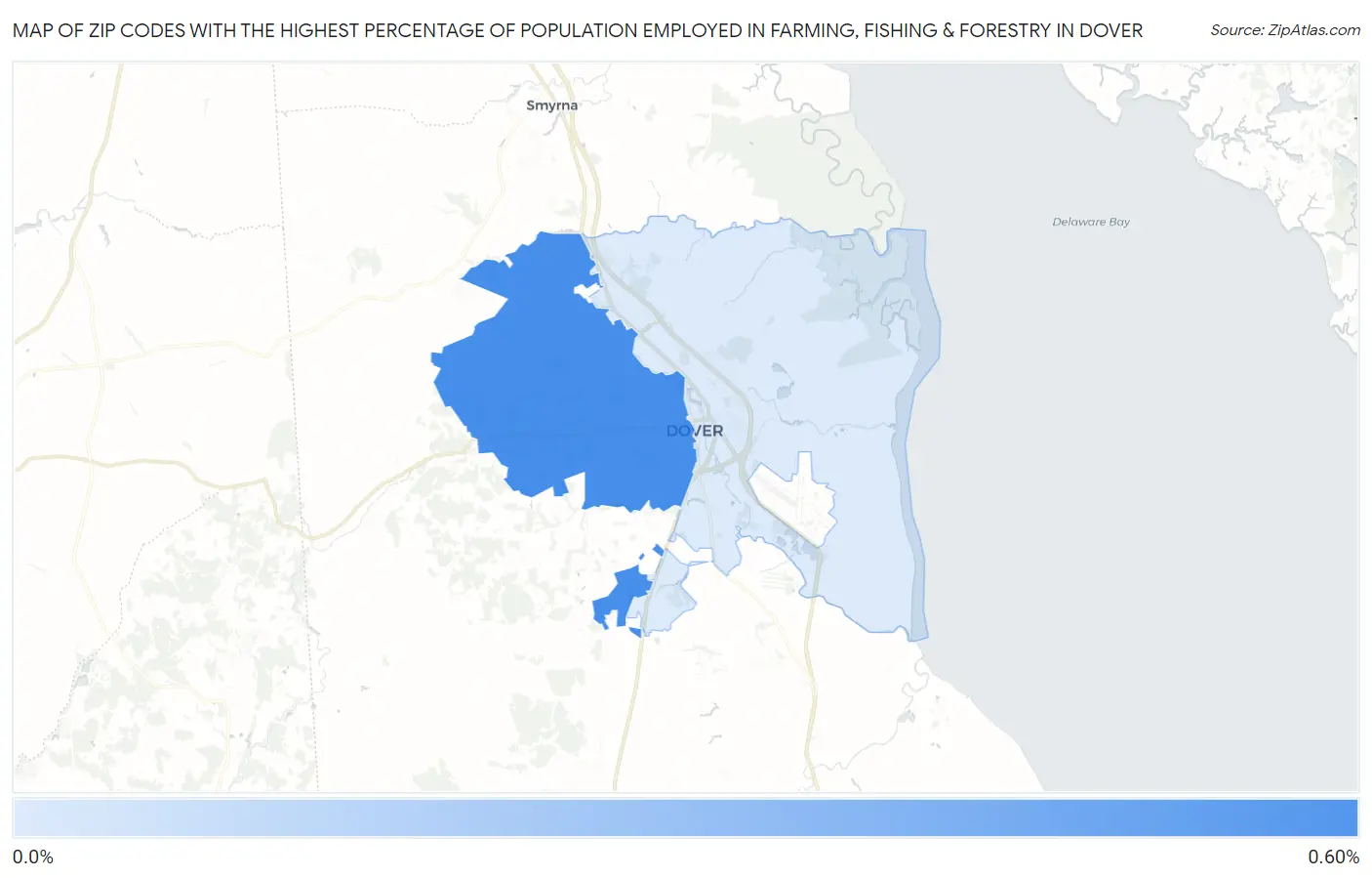 Zip Codes with the Highest Percentage of Population Employed in Farming, Fishing & Forestry in Dover Map