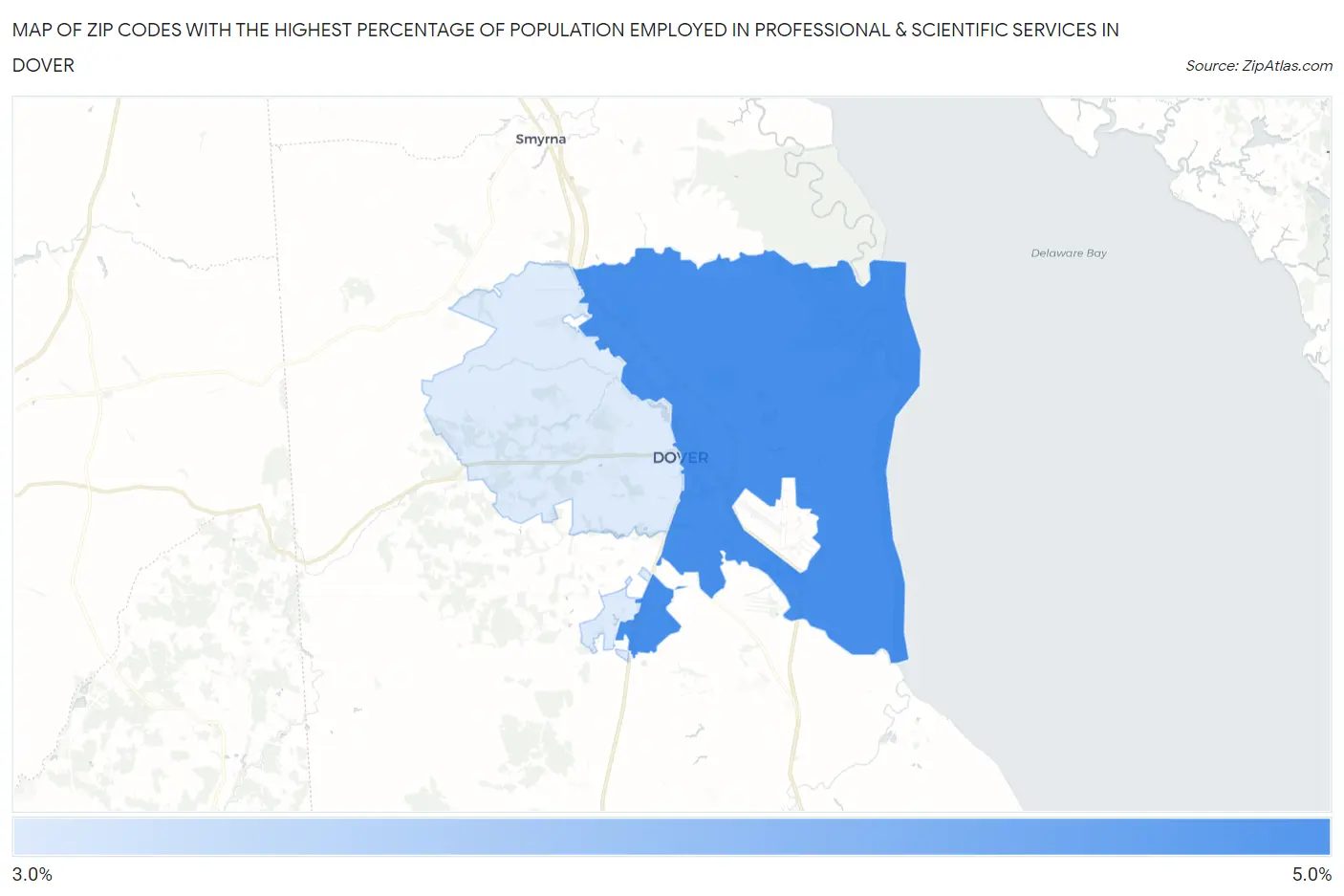 Zip Codes with the Highest Percentage of Population Employed in Professional & Scientific Services in Dover Map