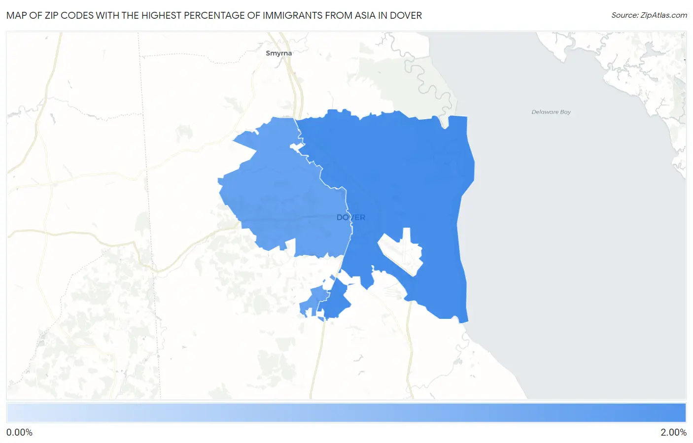 Zip Codes with the Highest Percentage of Immigrants from Asia in Dover Map