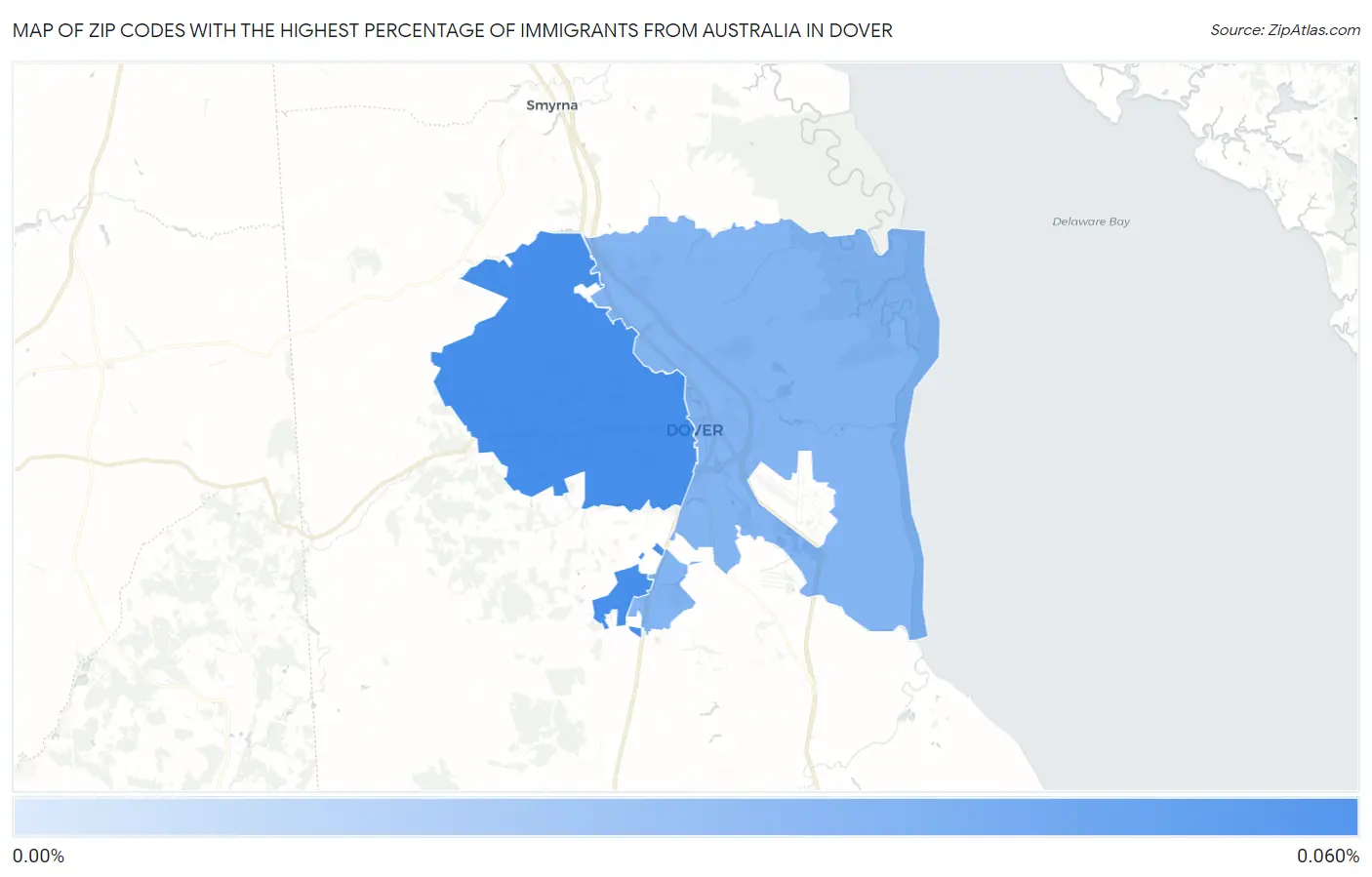 Zip Codes with the Highest Percentage of Immigrants from Australia in Dover Map