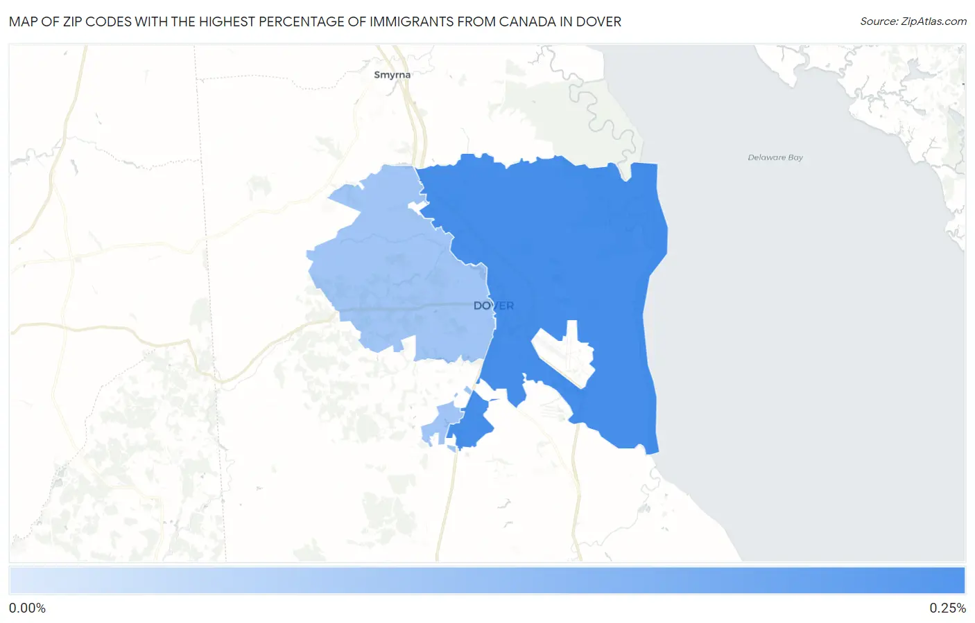Zip Codes with the Highest Percentage of Immigrants from Canada in Dover Map