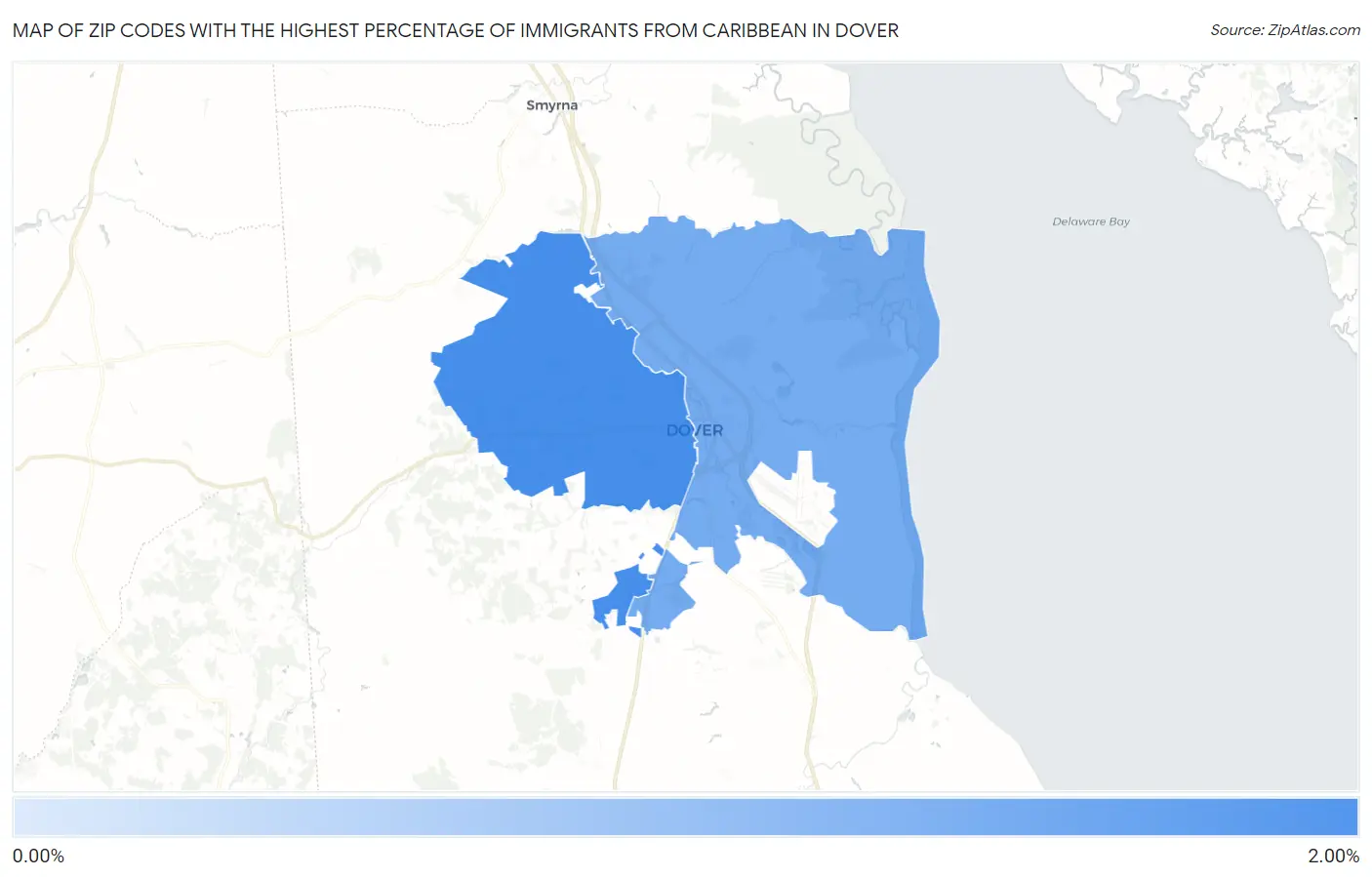Zip Codes with the Highest Percentage of Immigrants from Caribbean in Dover Map