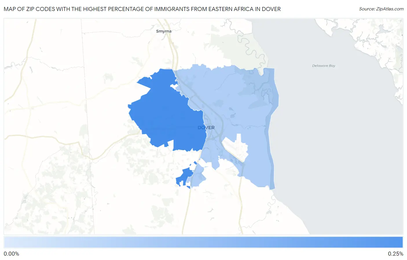 Zip Codes with the Highest Percentage of Immigrants from Eastern Africa in Dover Map