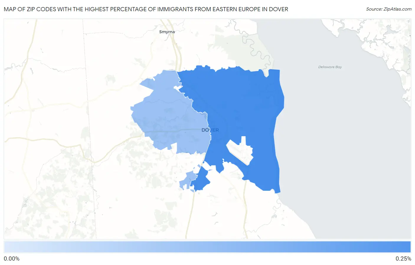Zip Codes with the Highest Percentage of Immigrants from Eastern Europe in Dover Map