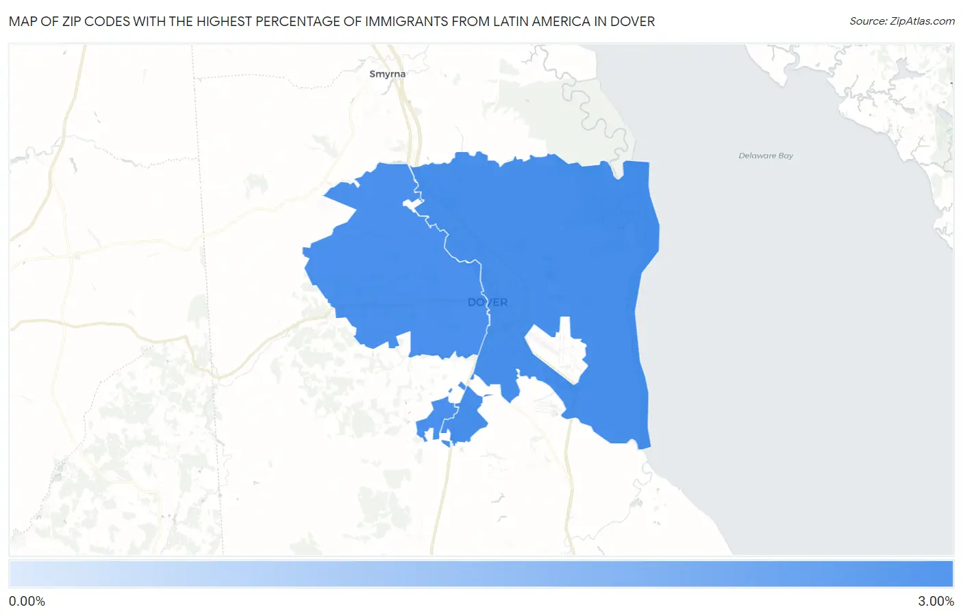 Zip Codes with the Highest Percentage of Immigrants from Latin America in Dover Map