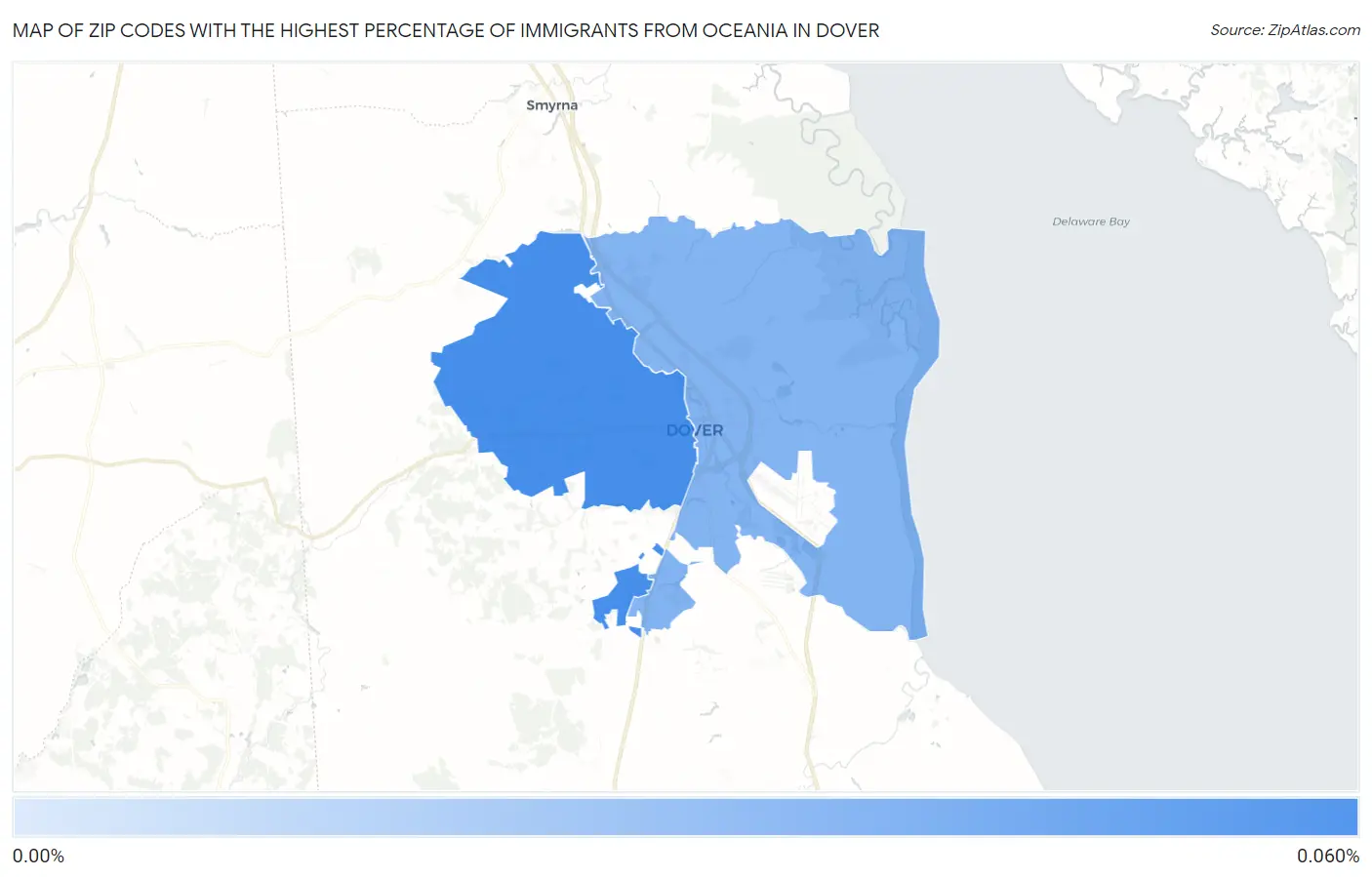 Zip Codes with the Highest Percentage of Immigrants from Oceania in Dover Map