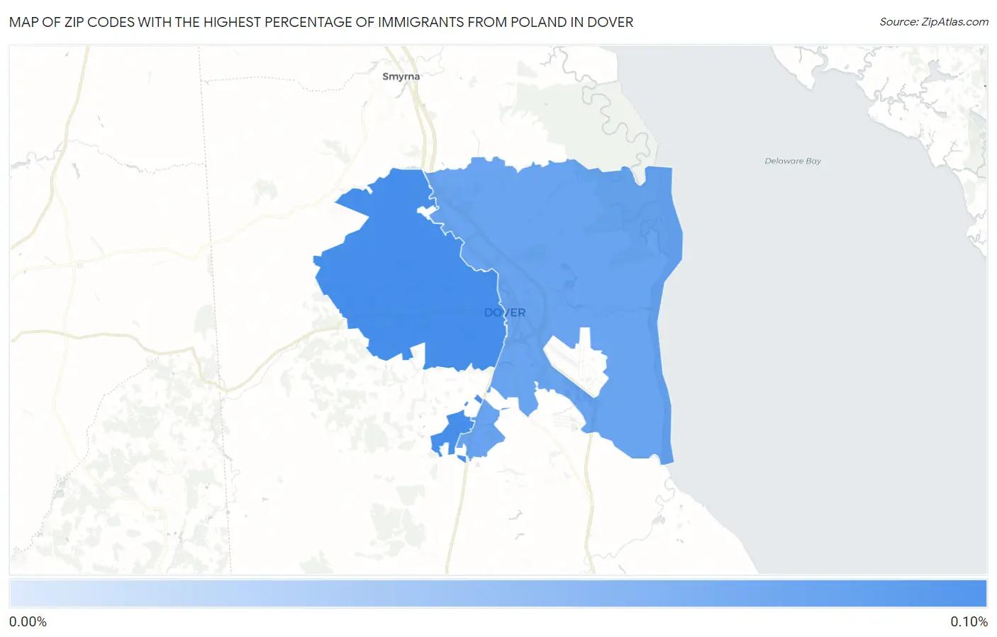 Zip Codes with the Highest Percentage of Immigrants from Poland in Dover Map