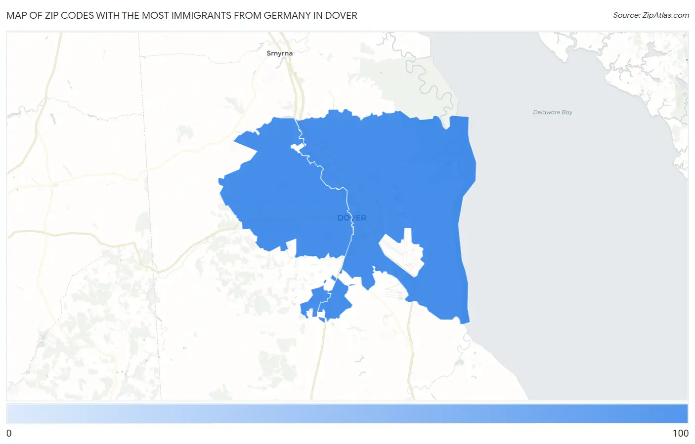 Zip Codes with the Most Immigrants from Germany in Dover Map