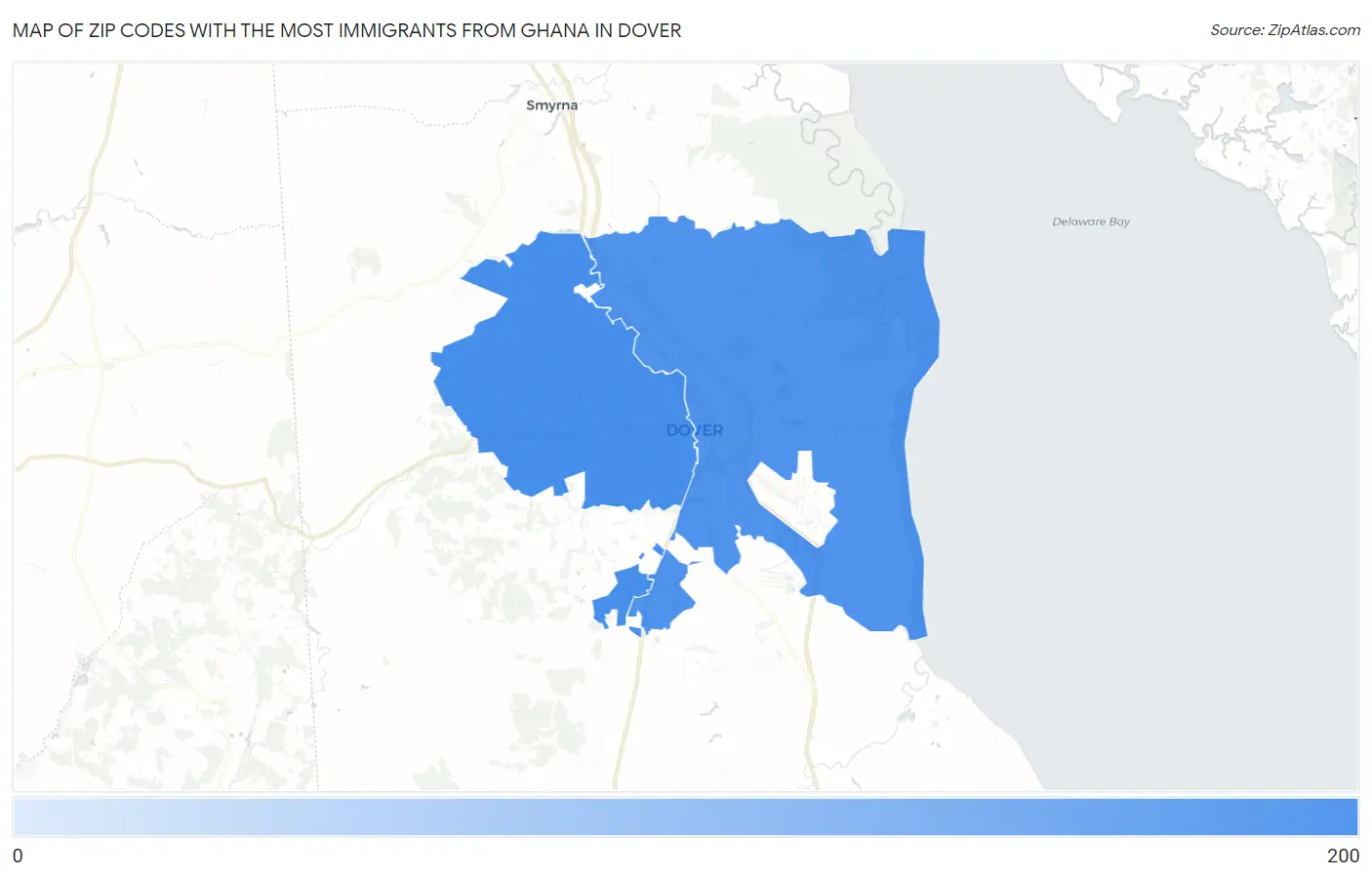 Zip Codes with the Most Immigrants from Ghana in Dover Map