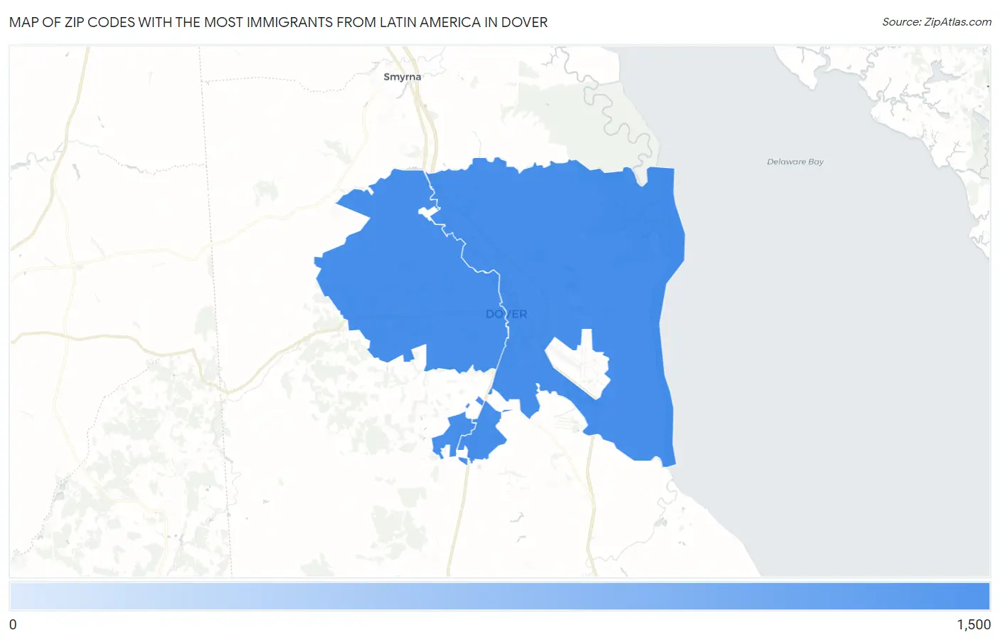 Zip Codes with the Most Immigrants from Latin America in Dover Map