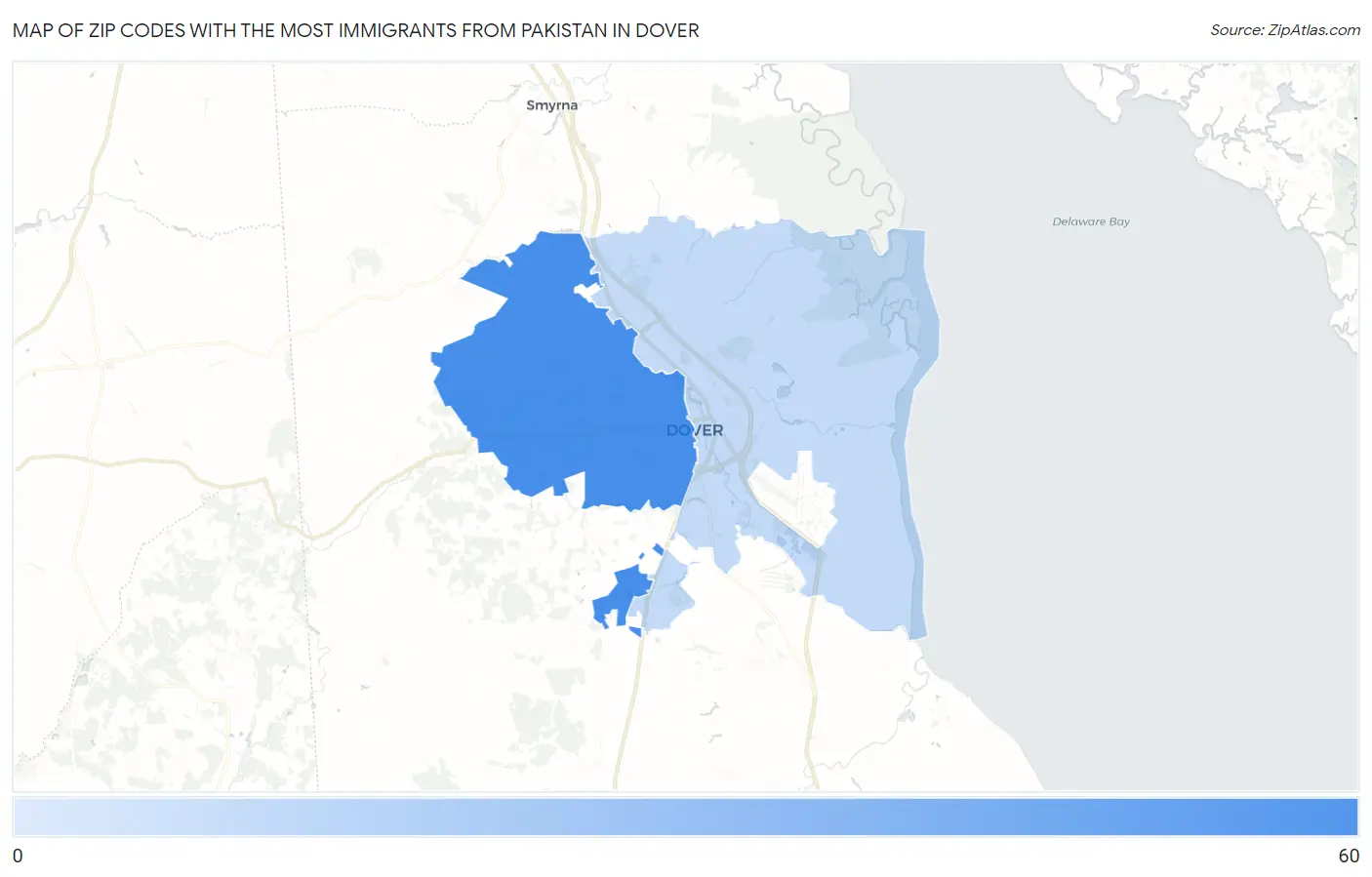 Zip Codes with the Most Immigrants from Pakistan in Dover Map