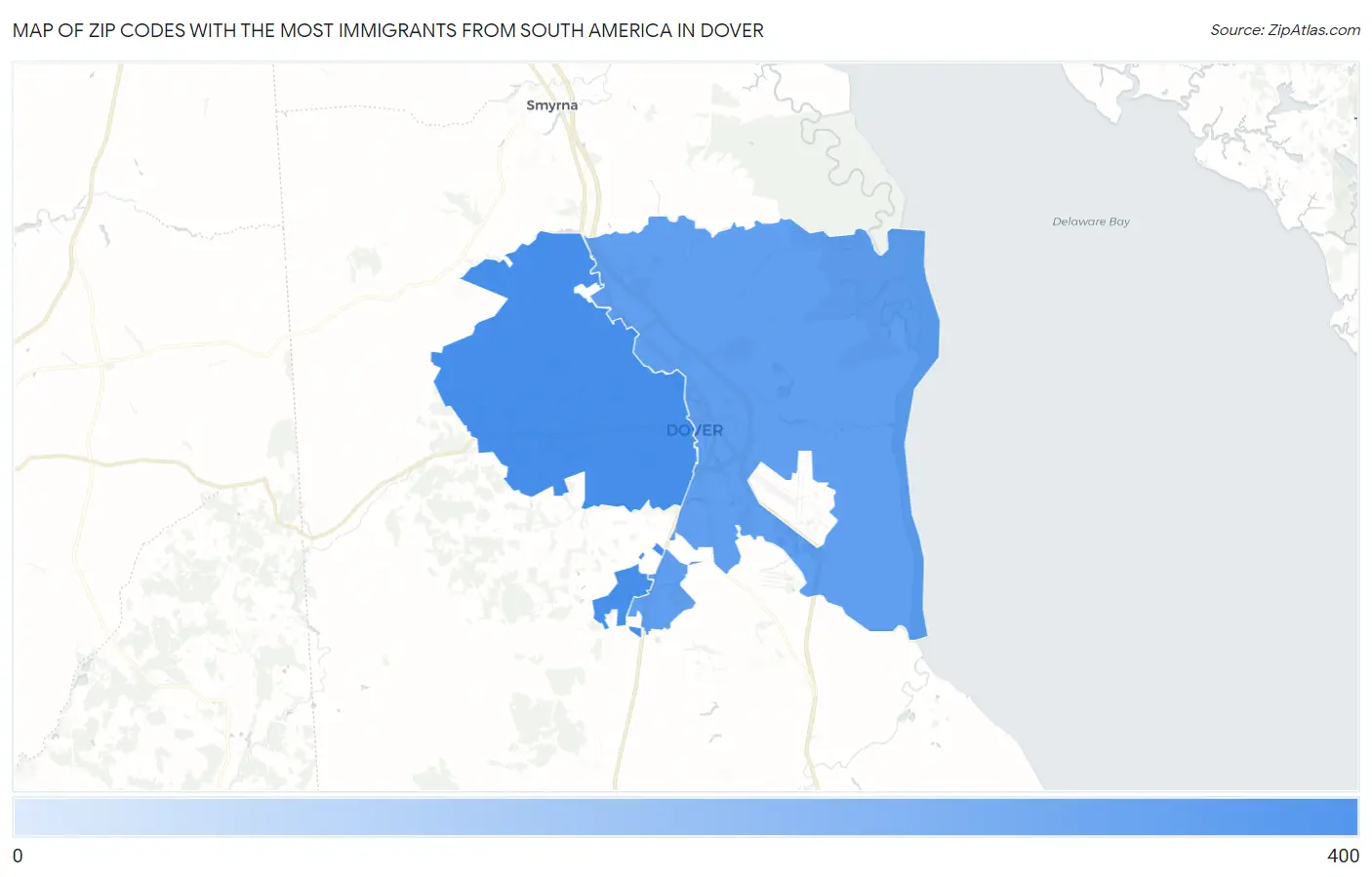 Zip Codes with the Most Immigrants from South America in Dover Map