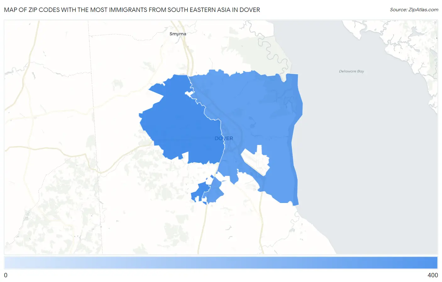 Zip Codes with the Most Immigrants from South Eastern Asia in Dover Map