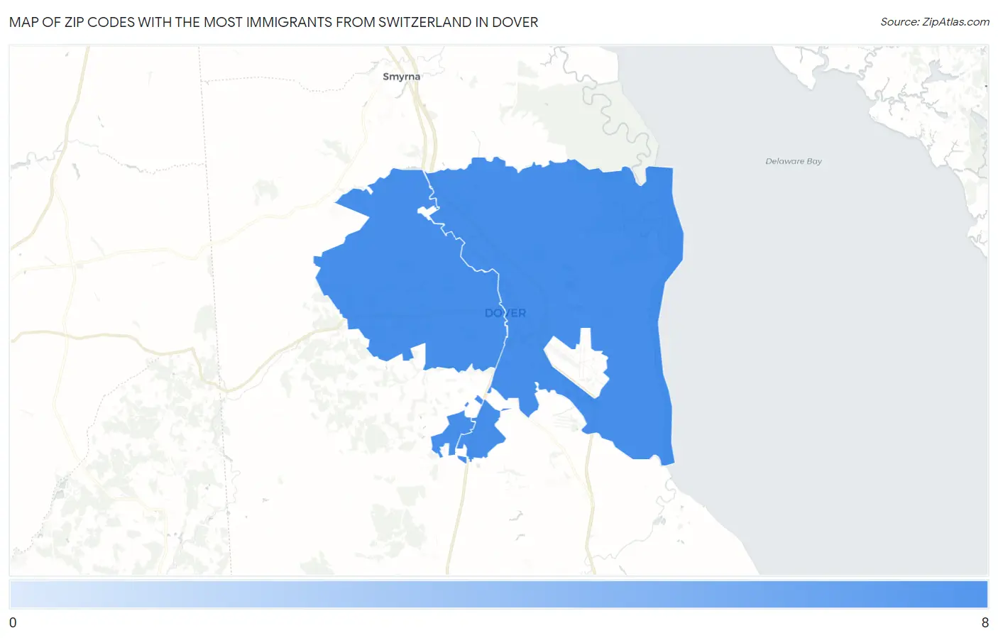 Zip Codes with the Most Immigrants from Switzerland in Dover Map