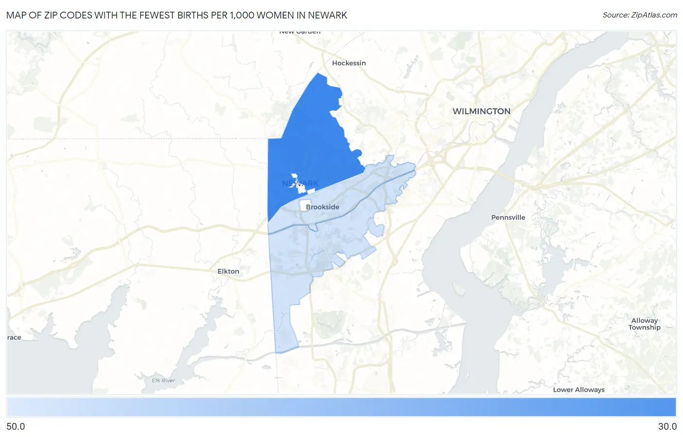 Zip Codes with the Fewest Births per 1,000 Women in Newark Map