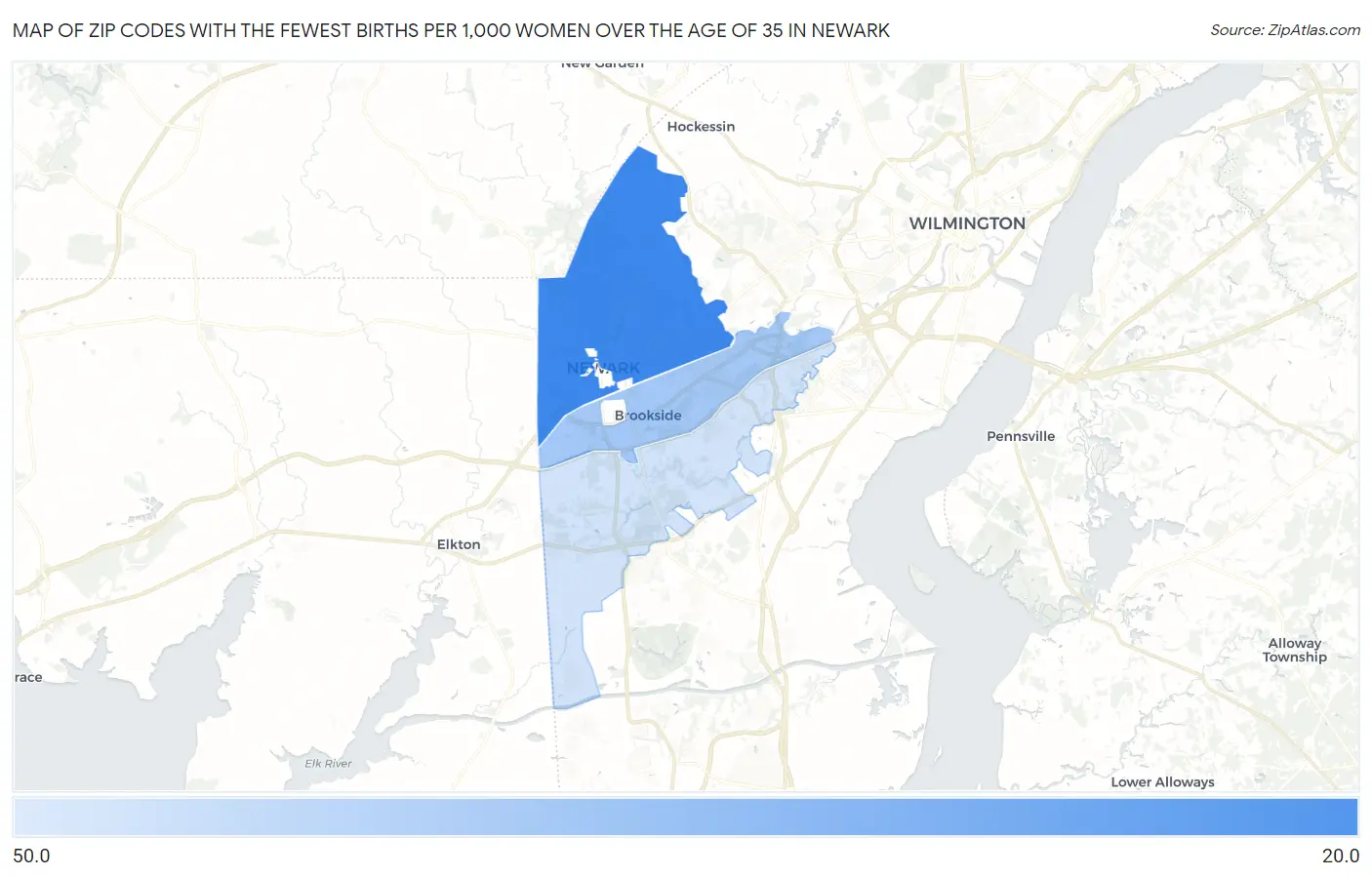 Zip Codes with the Fewest Births per 1,000 Women Over the Age of 35 in Newark Map