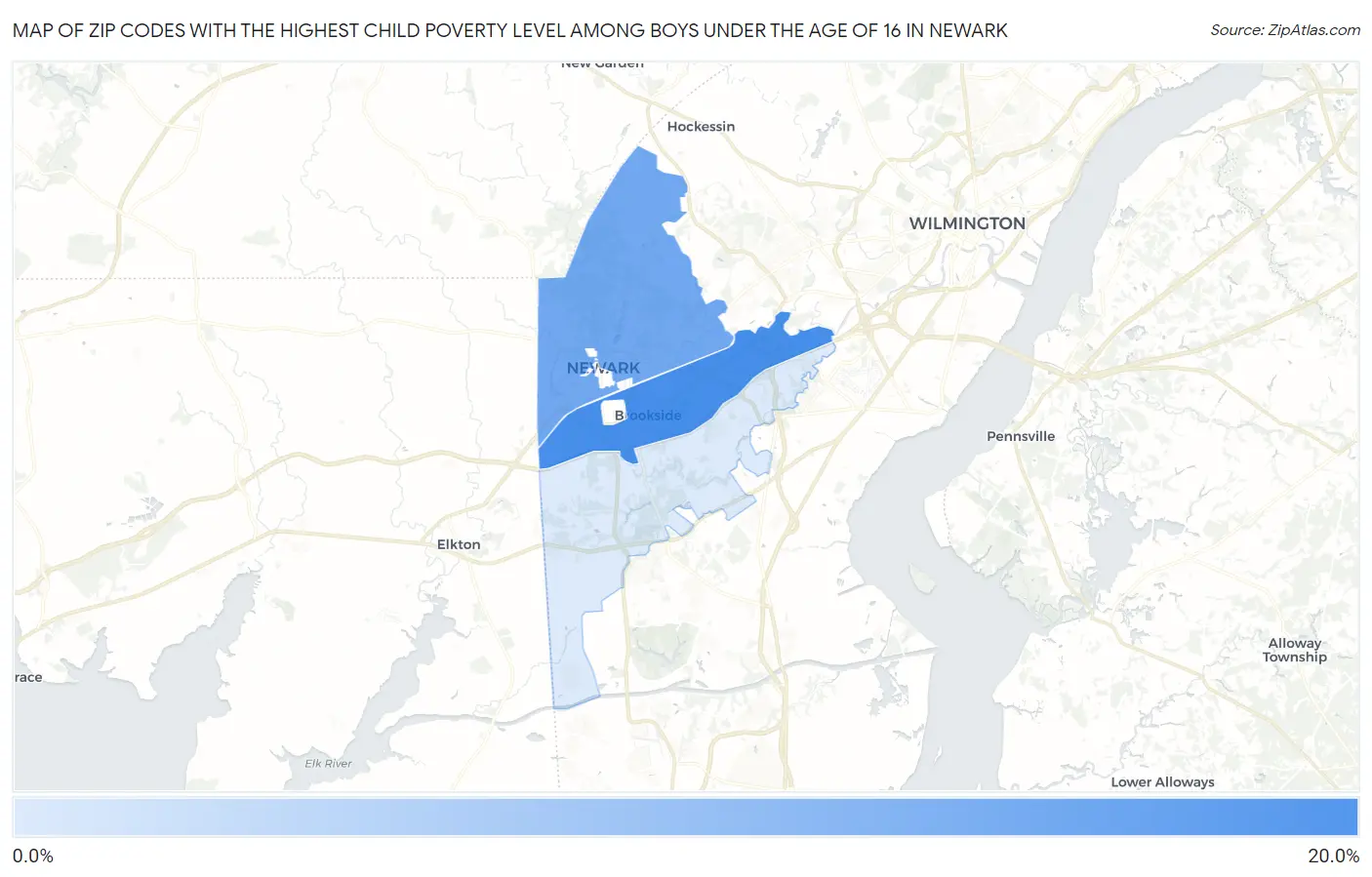 Zip Codes with the Highest Child Poverty Level Among Boys Under the Age of 16 in Newark Map