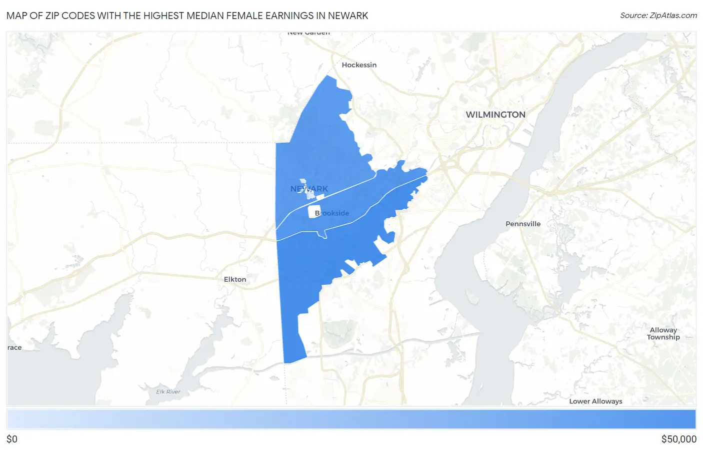 Zip Codes with the Highest Median Female Earnings in Newark Map