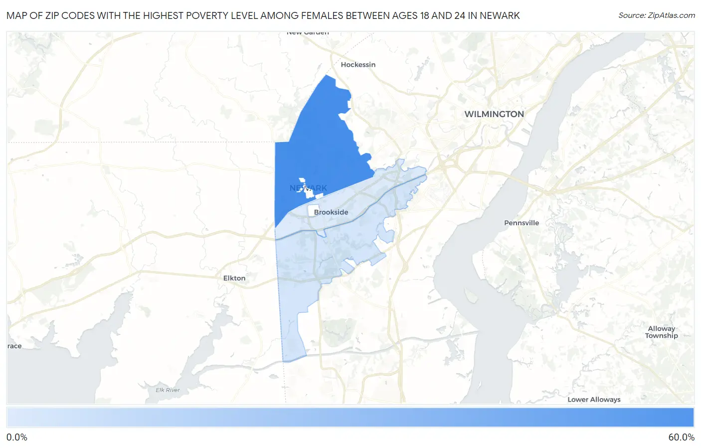 Zip Codes with the Highest Poverty Level Among Females Between Ages 18 and 24 in Newark Map