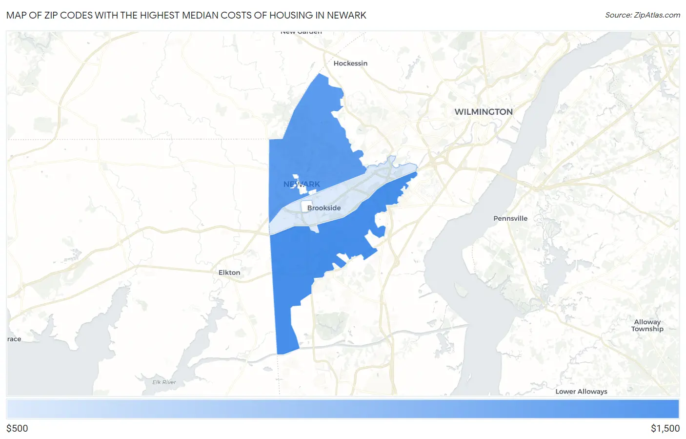 Zip Codes with the Highest Median Costs of Housing in Newark Map