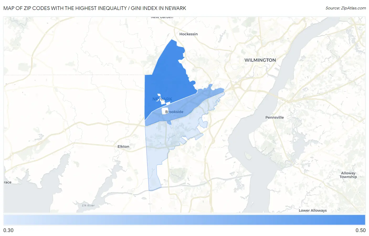 Zip Codes with the Highest Inequality / Gini Index in Newark Map